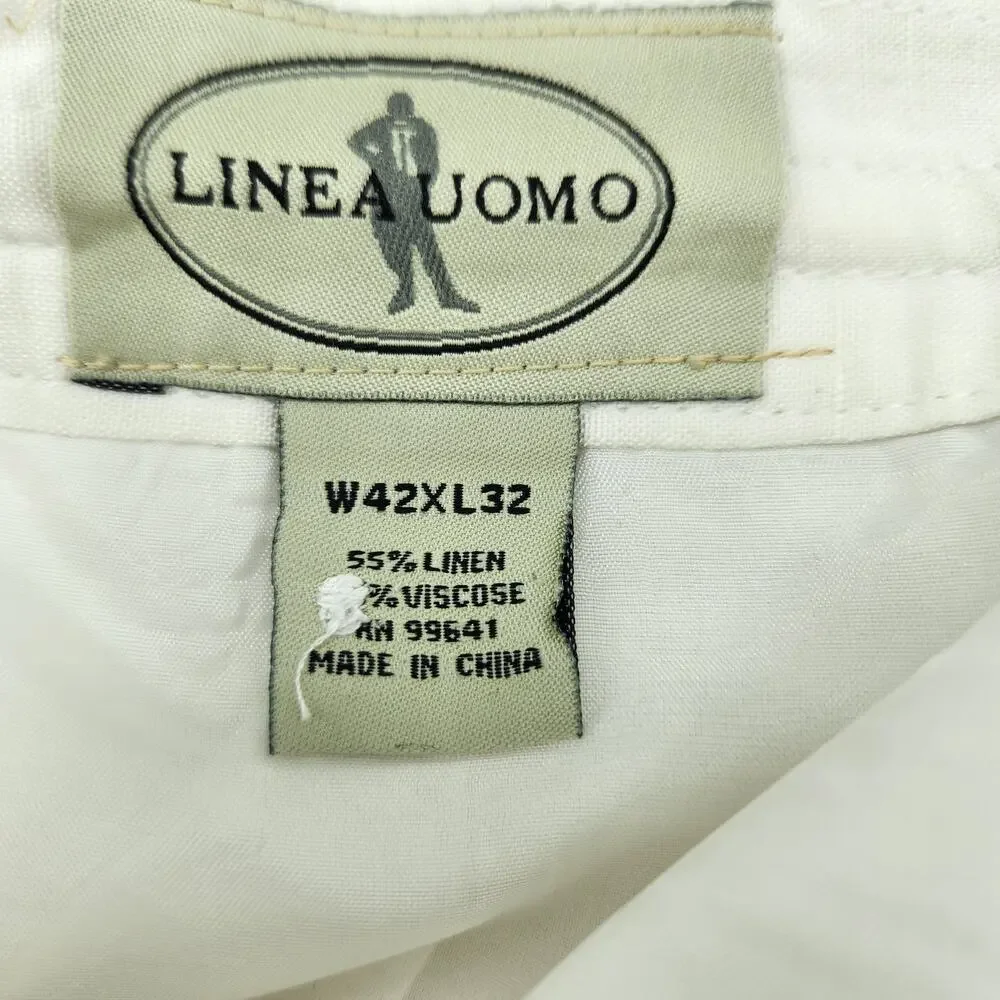 Linea Uomo White Linen Blend Trousers
